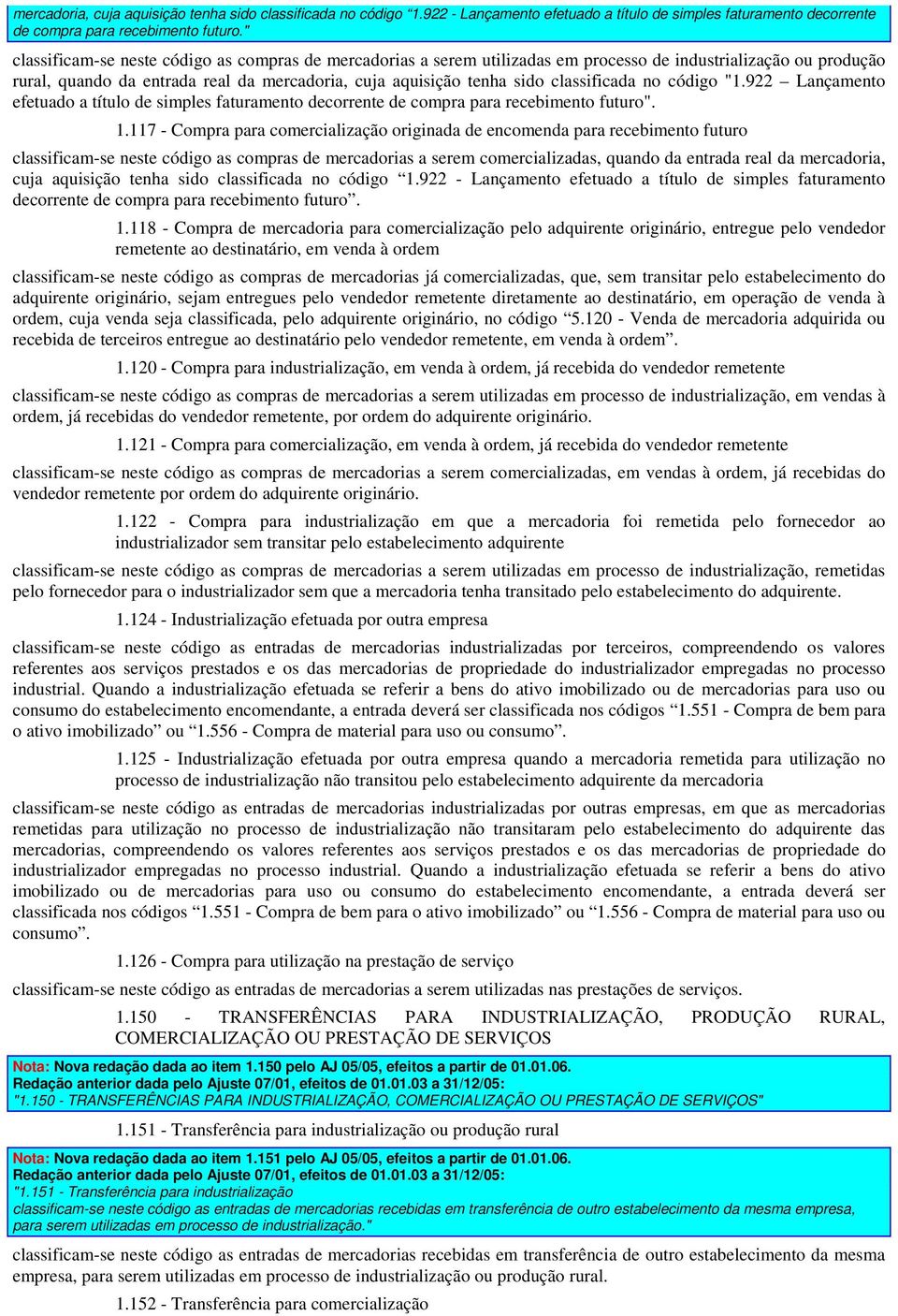 classificada no código "1.922 Lançamento efetuado a título de simples faturamento decorrente de compra para recebimento futuro". 1.