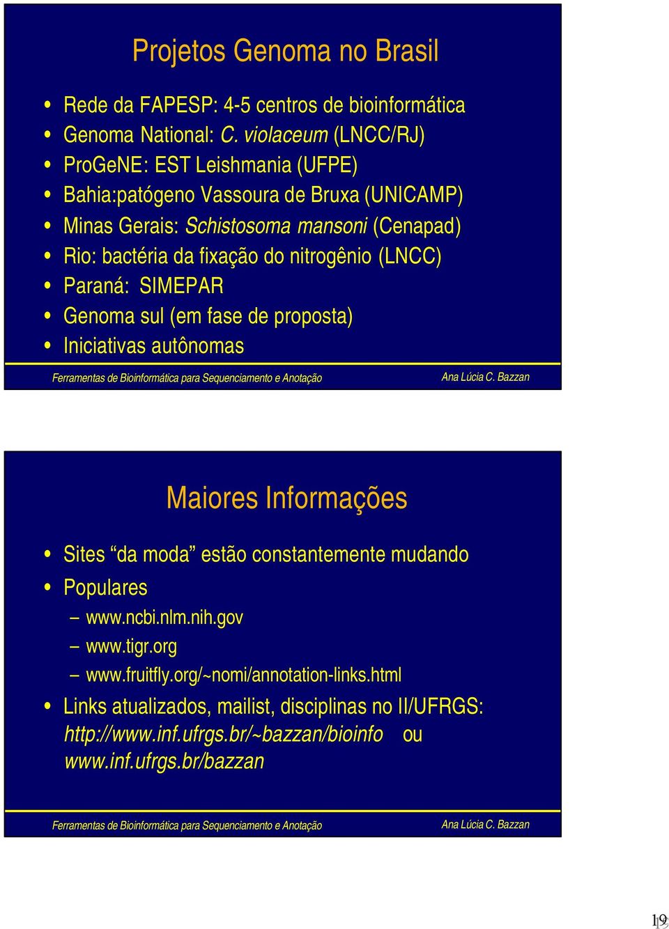 fixação do nitrogênio (LNCC) Paraná: SIMEPAR Genoma sul (em fase de proposta) Iniciativas autônomas Maiores Informações Sites da moda estão constantemente