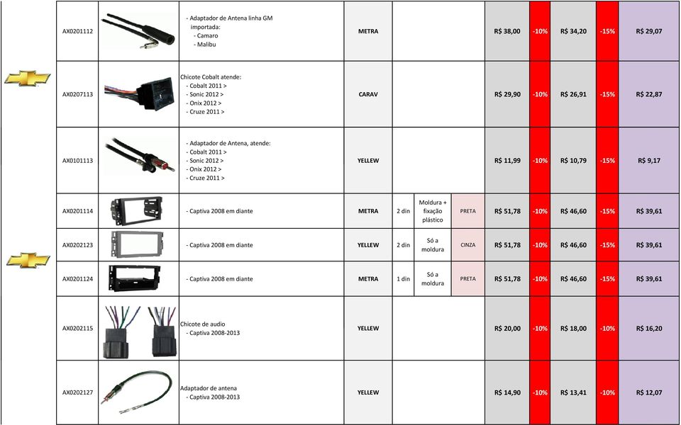 Captiva 2008 em diante METRA PRETA R$ 51,78-10% R$ 46,60-15% R$ 39,61 AX0202123 - Captiva 2008 em diante CINZA R$ 51,78-10% R$ 46,60-15% R$ 39,61 AX0201124 - Captiva 2008 em diante METRA PRETA R$