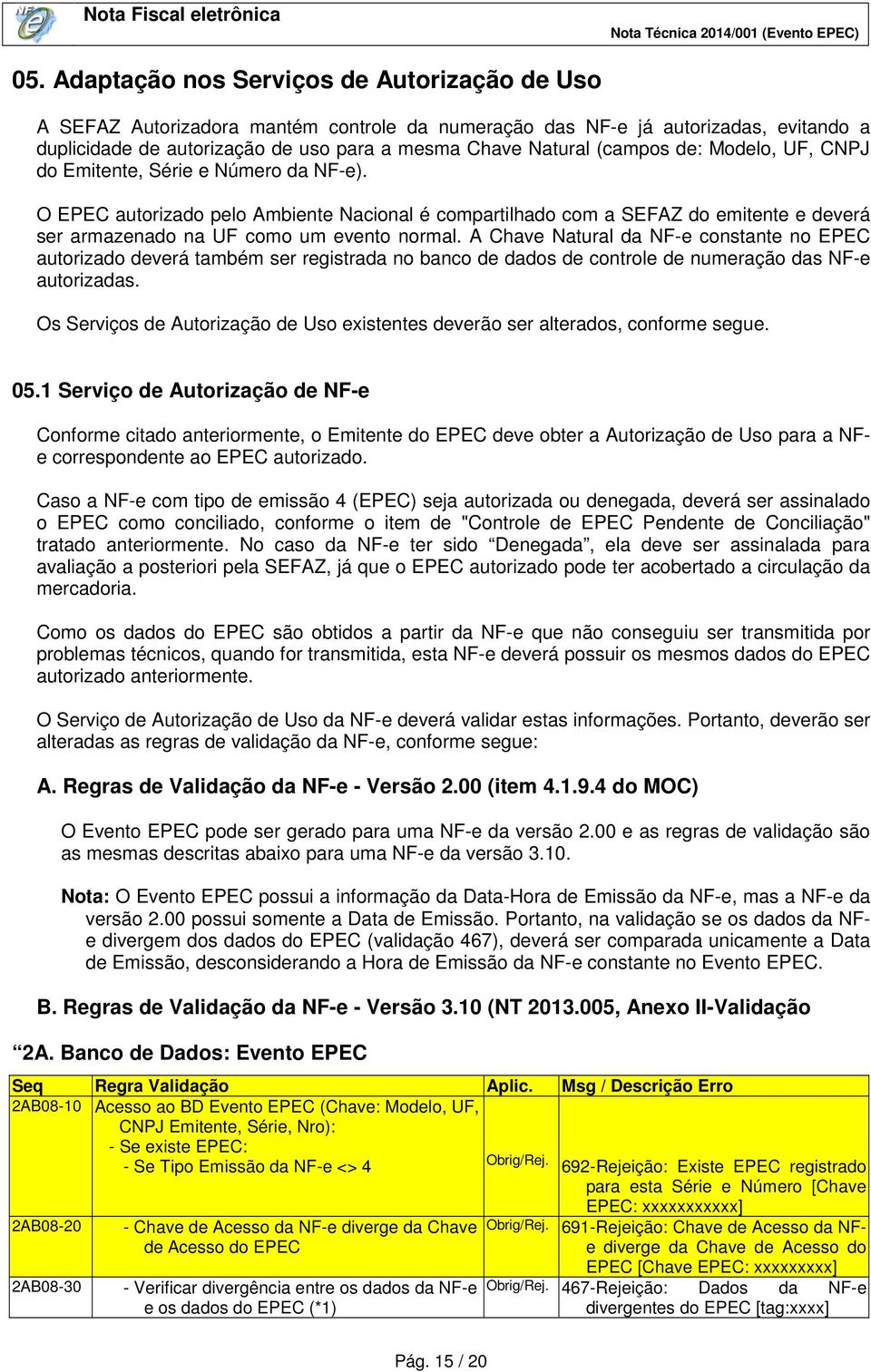 A Chave Natural da NF-e constante no EPEC autorizado deverá também ser registrada no banco de dados de controle de numeração das NF-e autorizadas.