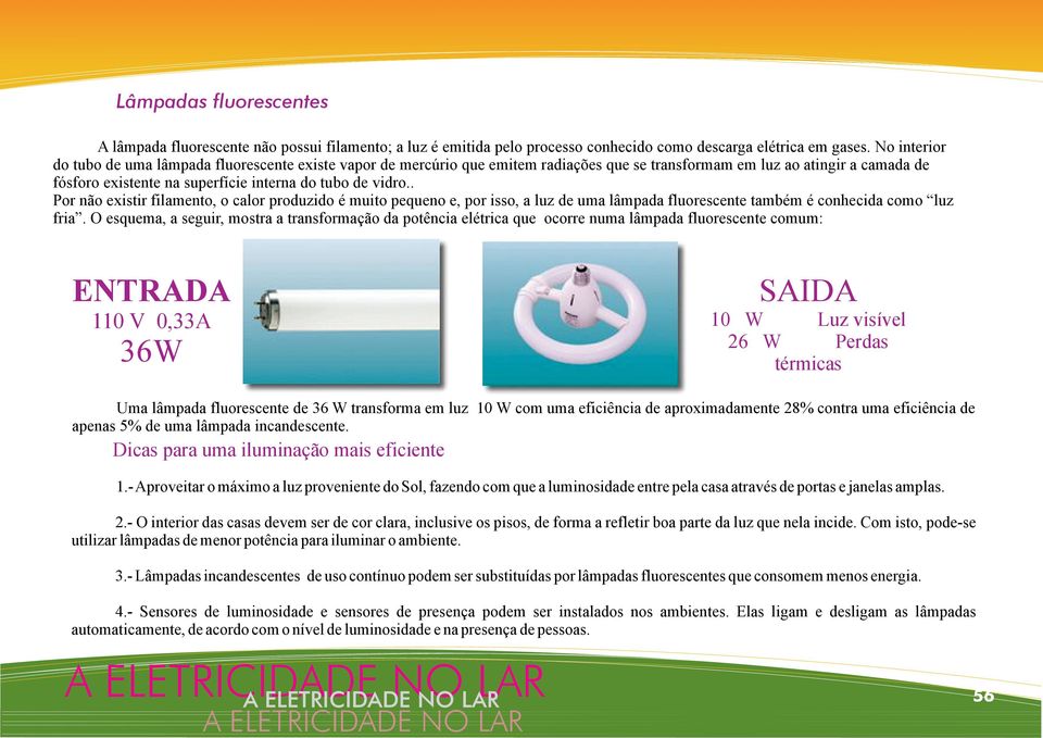 . Por não existir filamento, o calor produzido é muito pequeno e, por isso, a luz de uma lâmpada fluorescente também é conhecida como luz fria.