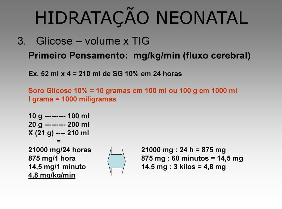 grama = 1000 miligramas 10 g --------- 100 ml 20 g --------- 200 ml X (21 g) ---- 210 ml = 21000 mg/24