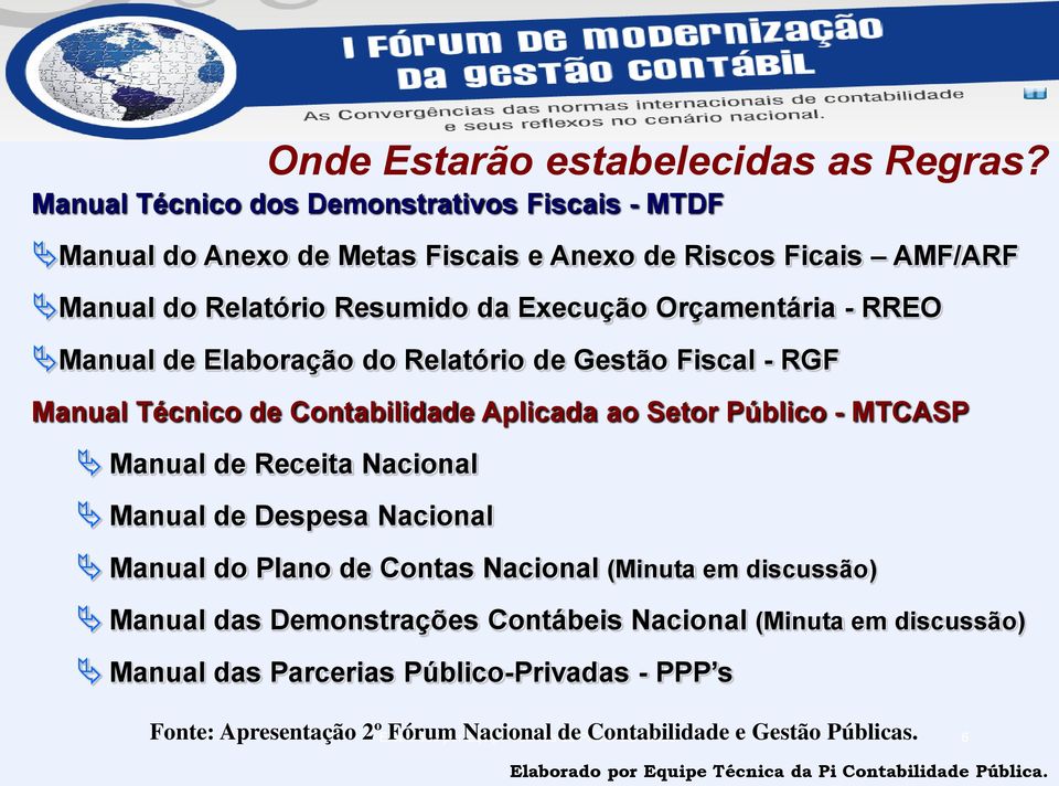 RREO Manual de Elaboração do Relatório de Gestão Fiscal - RGF Manual Técnico de Contabilidade Aplicada ao Setor Público - MTCASP Manual de Receita Nacional Manual de