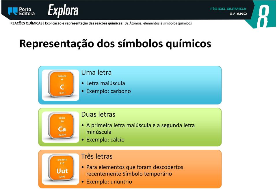 segunda letra minúscula Exemplo: cálcio Três letras Para