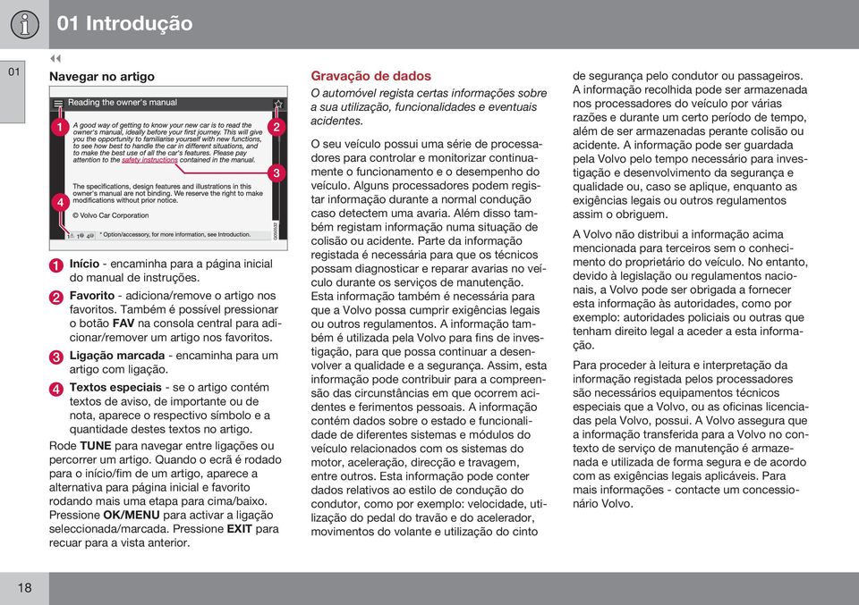 Textos especiais - se o artigo contém textos de aviso, de importante ou de nota, aparece o respectivo símbolo e a quantidade destes textos no artigo.