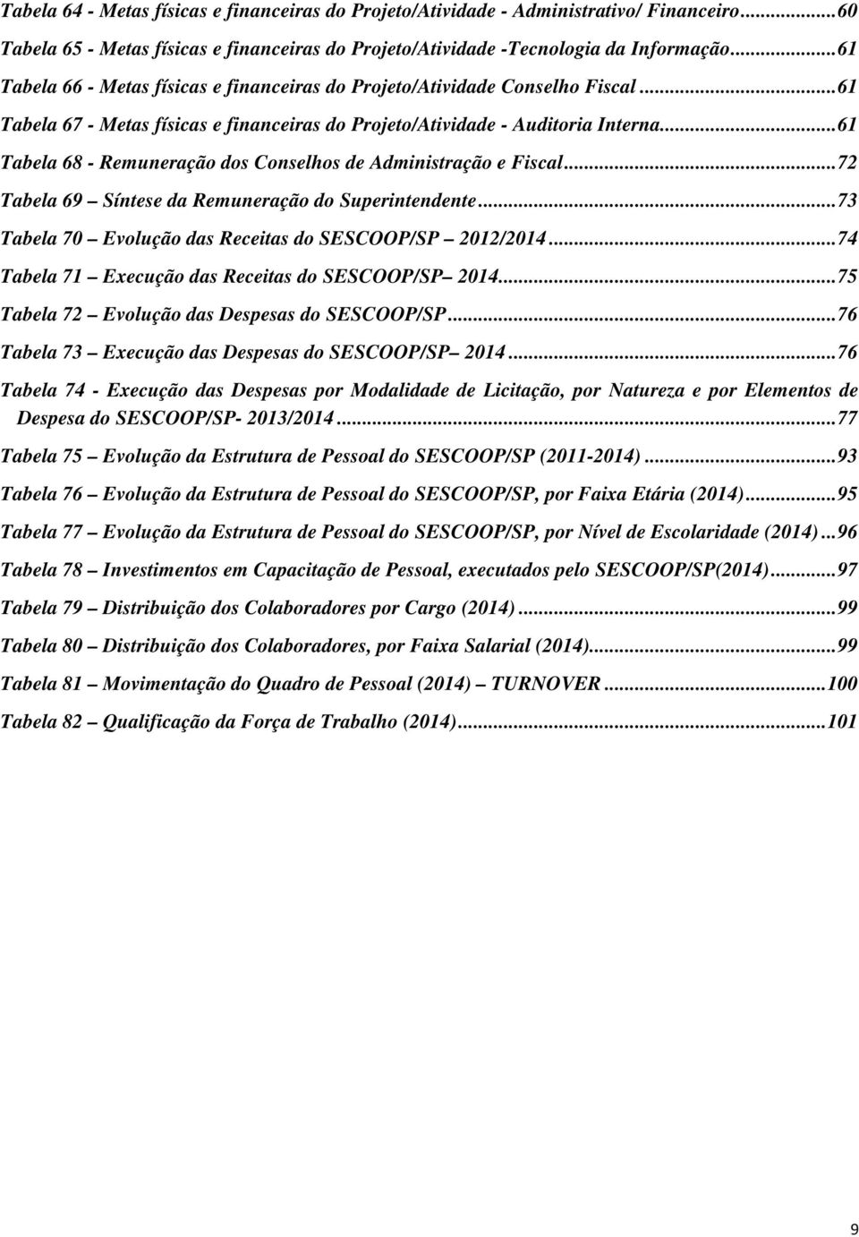 .. 61 Tabela 68 - Remuneração dos Conselhos de Administração e Fiscal... 72 Tabela 69 Síntese da Remuneração do Superintendente... 73 Tabela 70 Evolução das Receitas do SESCOOP/SP 2012/2014.