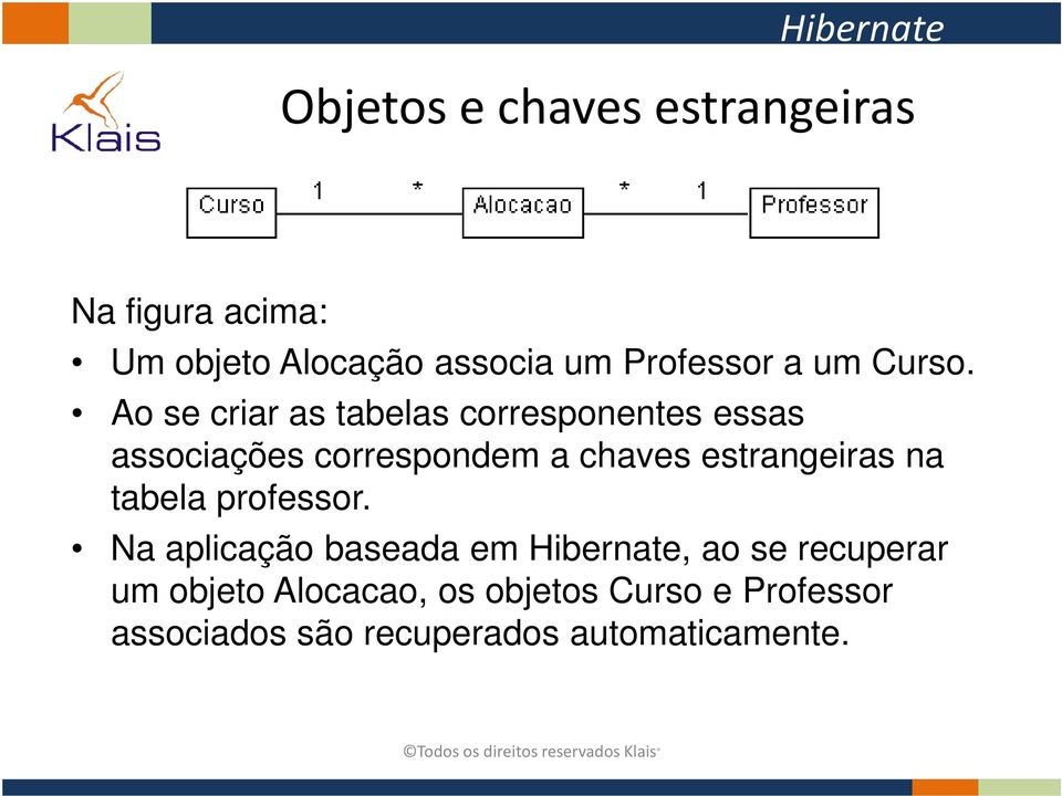 Ao se criar as tabelas corresponentes essas associações correspondem a chaves