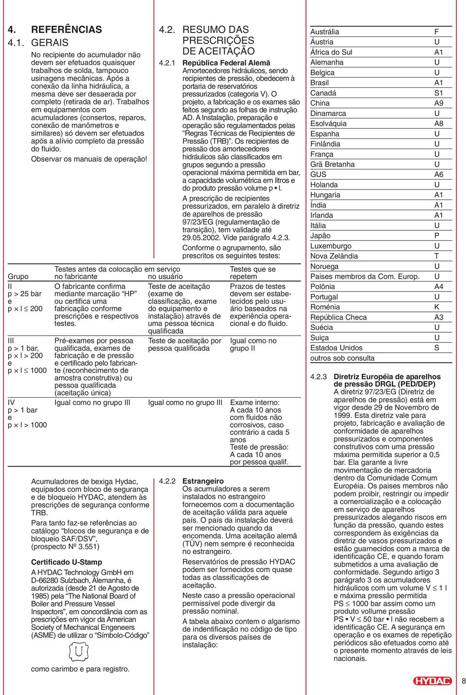 Trabalhos em equipamentos com acumuladores (consertos, reparos, conexão de manômetros e similares) só devem ser efetuados após a alívio completo da pressão do fluido. Observar os manuais de operação!