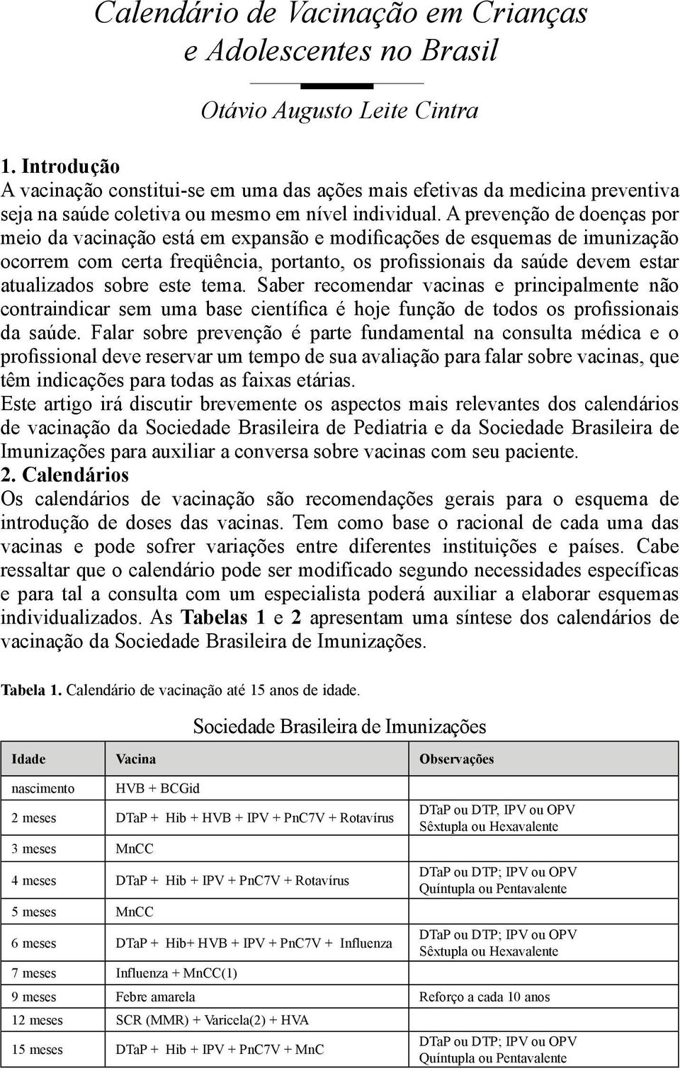 A prevenção de doenças por meio da vacinação está em expansão e modificações de esquemas de imunização ocorrem com certa freqüência, portanto, os profissionais da saúde devem estar atualizados sobre