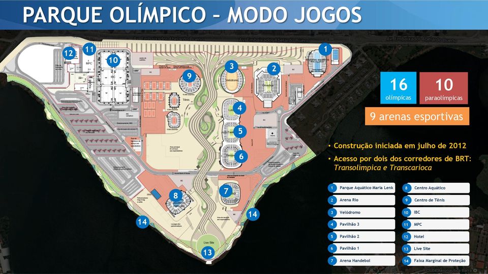 7 1 2 Parque Aquático Maria Lenk Arena Rio 8 9 Centro Aquático Centro de Tênis 14 14 3 4 Velódromo