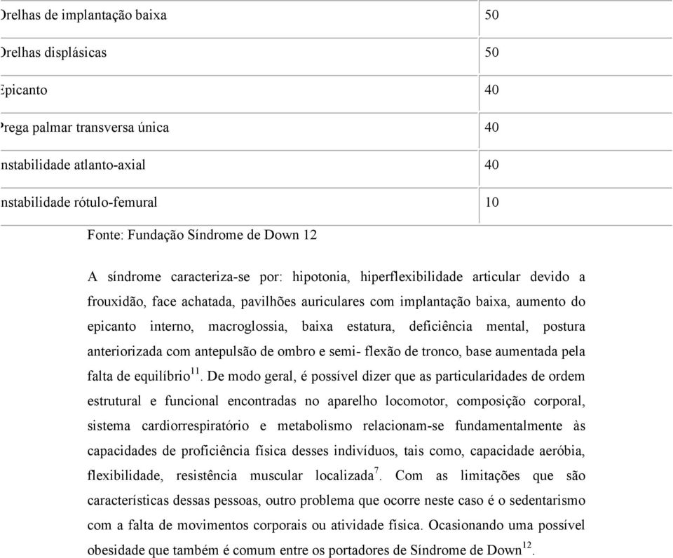 estatura, deficiência mental, postura anteriorizada com antepulsão de ombro e semi- flexão de tronco, base aumentada pela falta de equilíbrio 11.