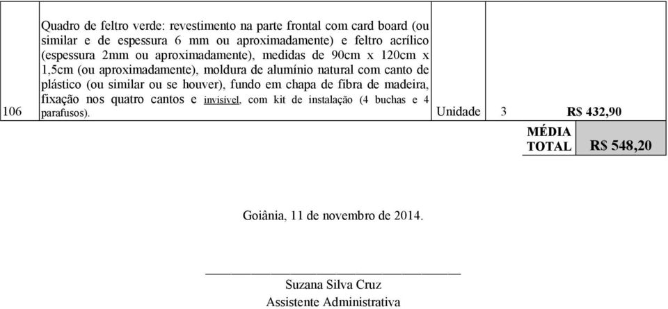 canto de plástico (ou similar ou se houver), fundo em chapa de fibra de madeira, fixação nos quatro cantos e invisível, com kit de