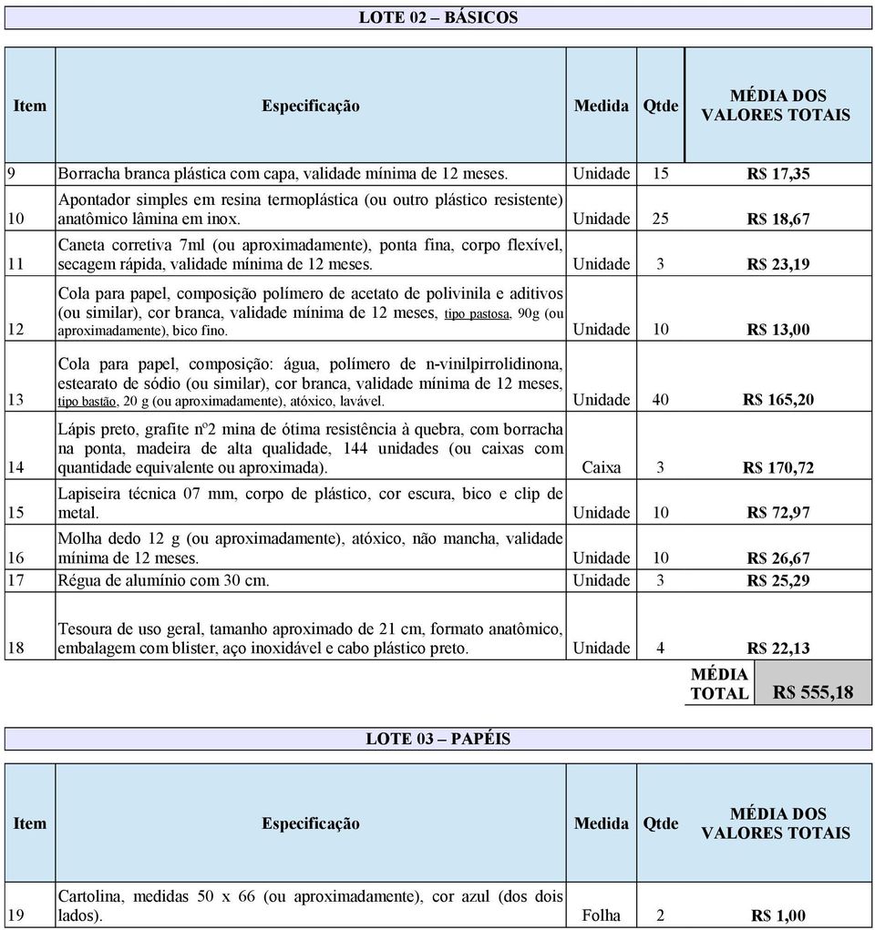 Unidade 25 R$ 18,67 Caneta corretiva 7ml (ou aproximadamente), ponta fina, corpo flexível, 11 secagem rápida, validade mínima de 12 meses.