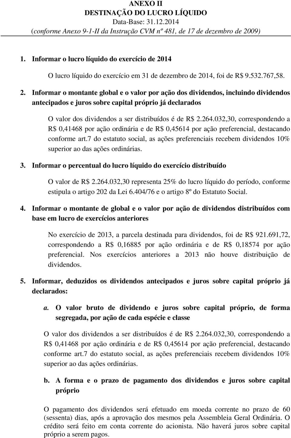 14 O lucro líquido do exercício em 31 de dezembro de 20