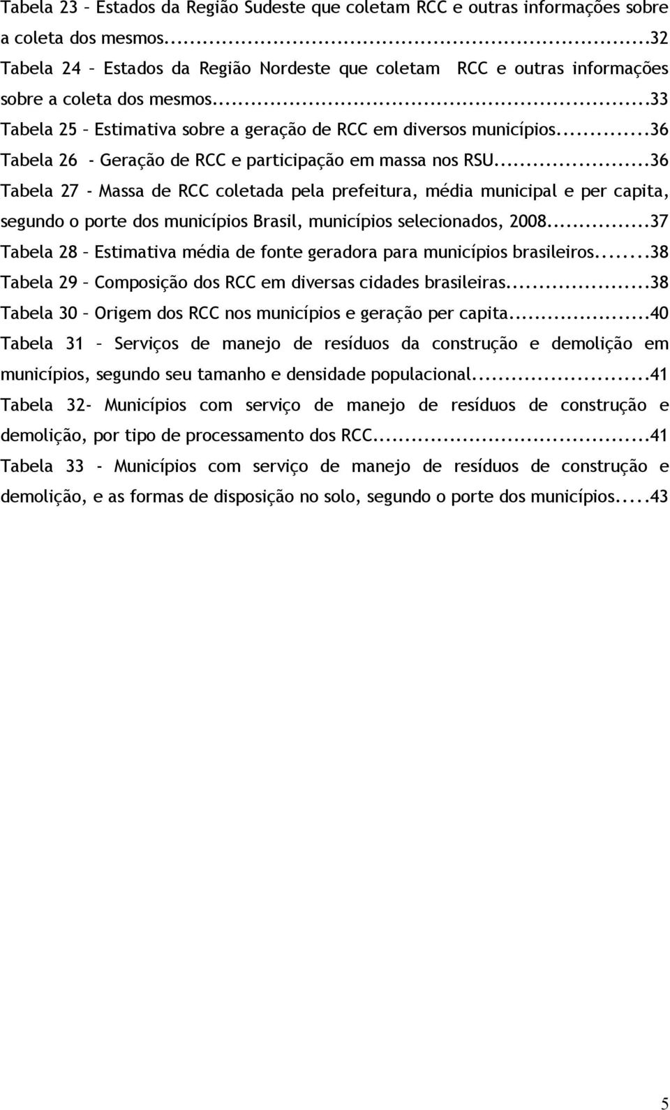 ..36 Tabela 26 - Geração de RCC e participação em massa nos RSU.