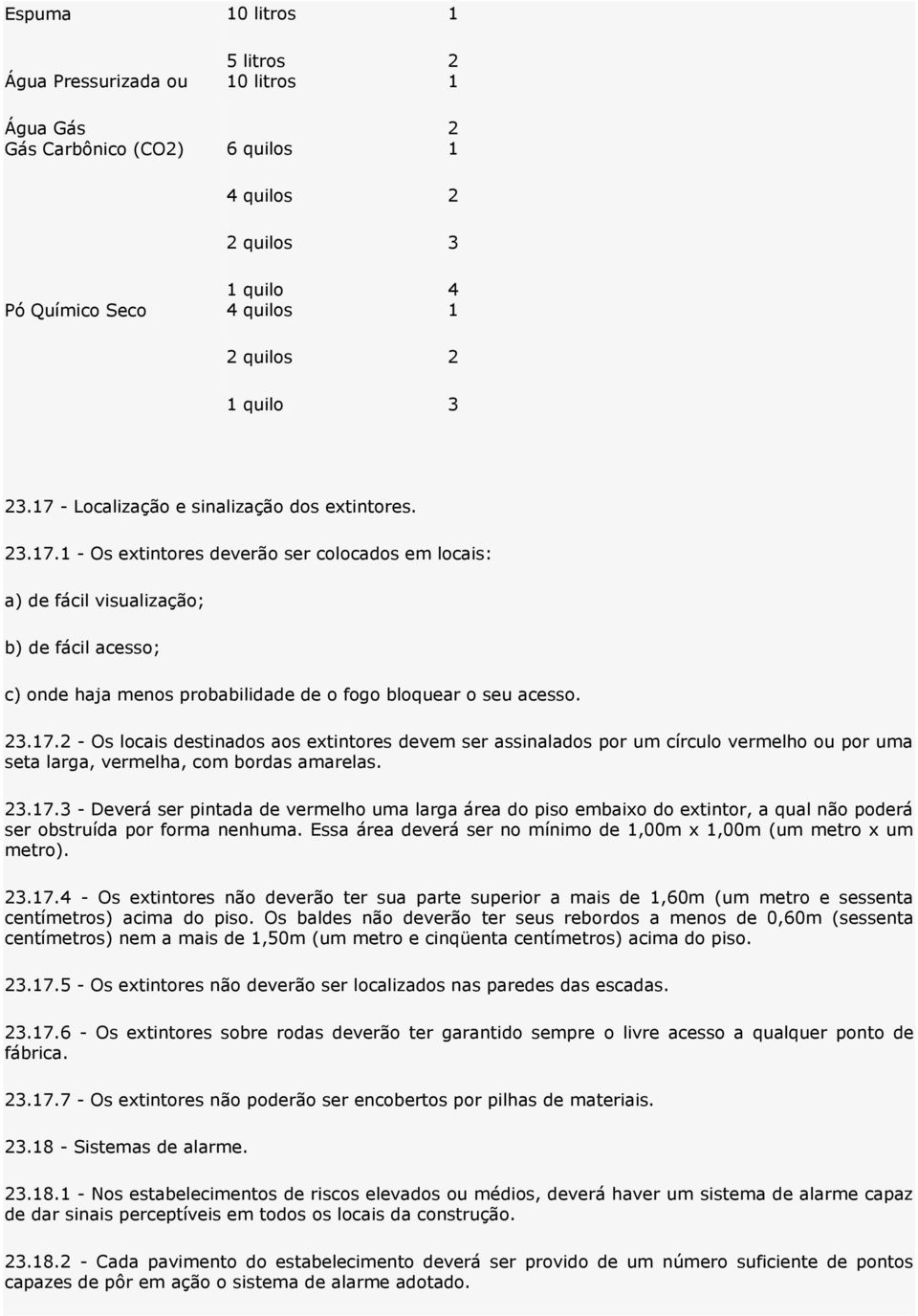 23.17.2 - Os locais destinados aos extintores devem ser assinalados por um círculo vermelho ou por uma seta larga, vermelha, com bordas amarelas. 23.17.3 - Deverá ser pintada de vermelho uma larga área do piso embaixo do extintor, a qual não poderá ser obstruída por forma nenhuma.