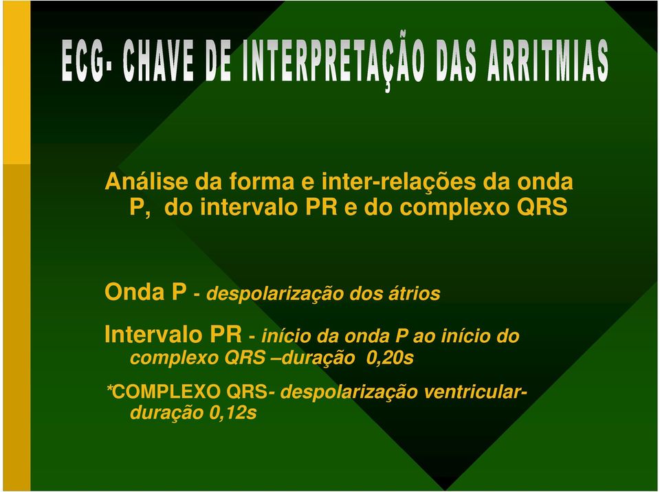 Intervalo PR - início da onda P ao início do complexo QRS