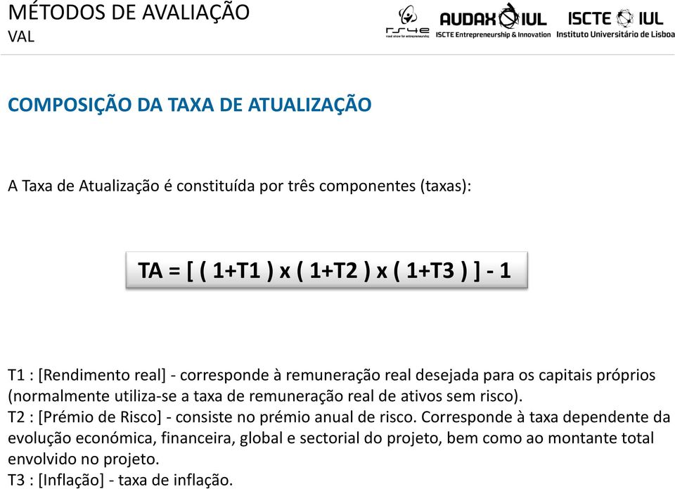 taxa de remuneração real de ativos sem risco). T2 : [Prémio de Risco] - consiste no prémio anual de risco.