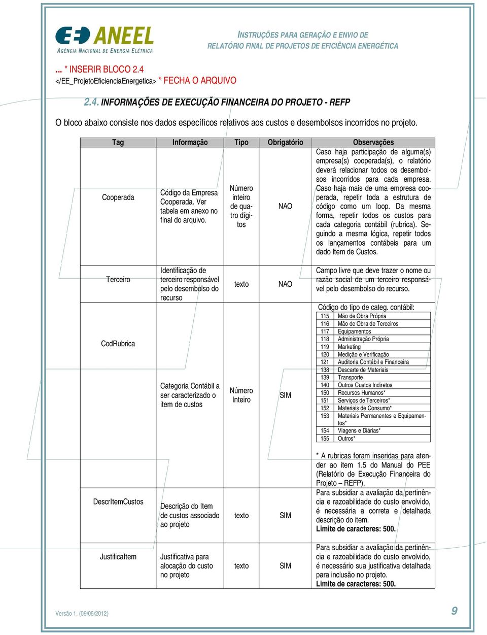 de quatro dígitos NAO Caso haja participação de alguma(s) empresa(s) cooperada(s), o relatório deverá relacionar todos os desembolsos incorridos para cada empresa.