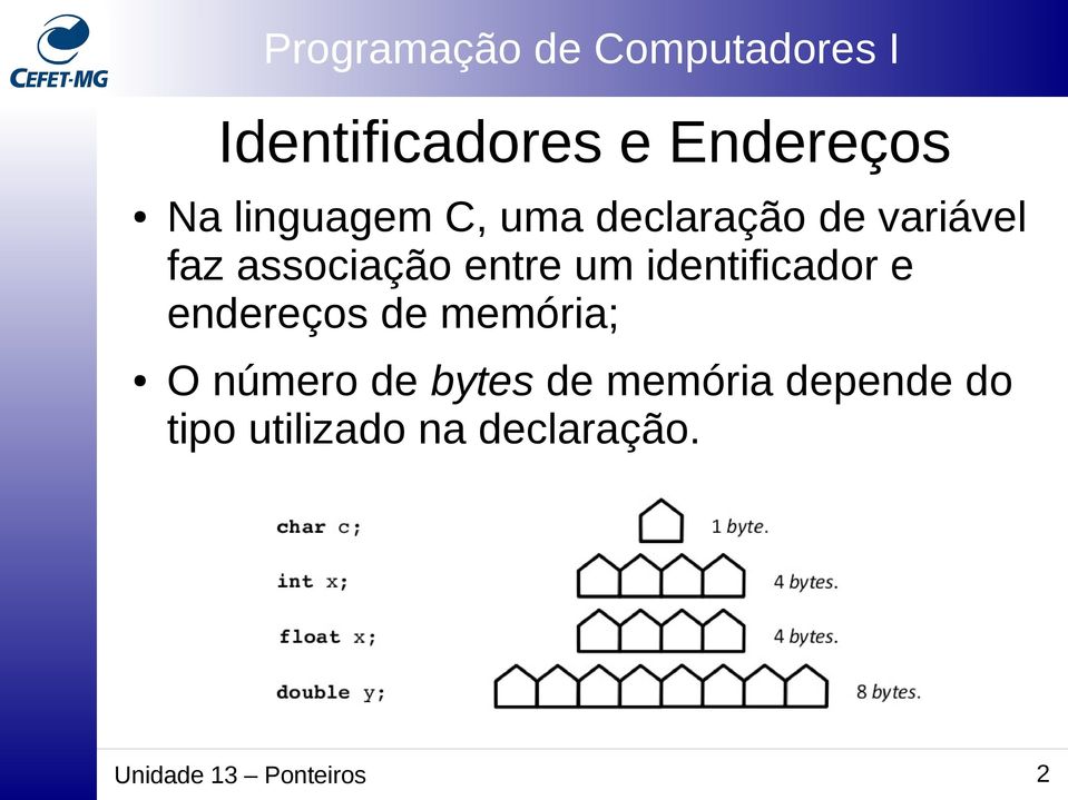 identificador e endereços de memória; O número de bytes
