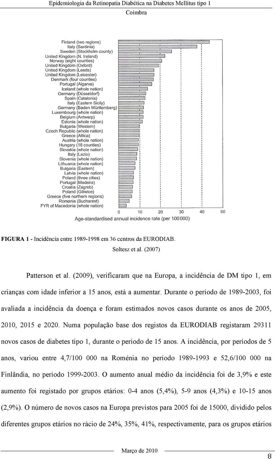 Durante o período de 1989-2003, foi avaliada a incidência da doença e foram estimados novos casos durante os anos de 2005, 2010, 2015 e 2020.