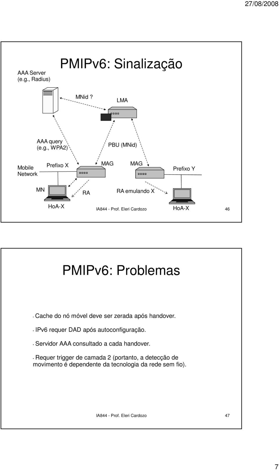 IPv6 requer DAD após autoconfiguração. Servidor AAA consultado a cada handover.