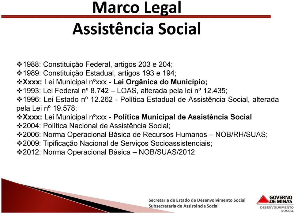 262 - Política Estadual de Assistência Social, alterada pela Lei nº 19.