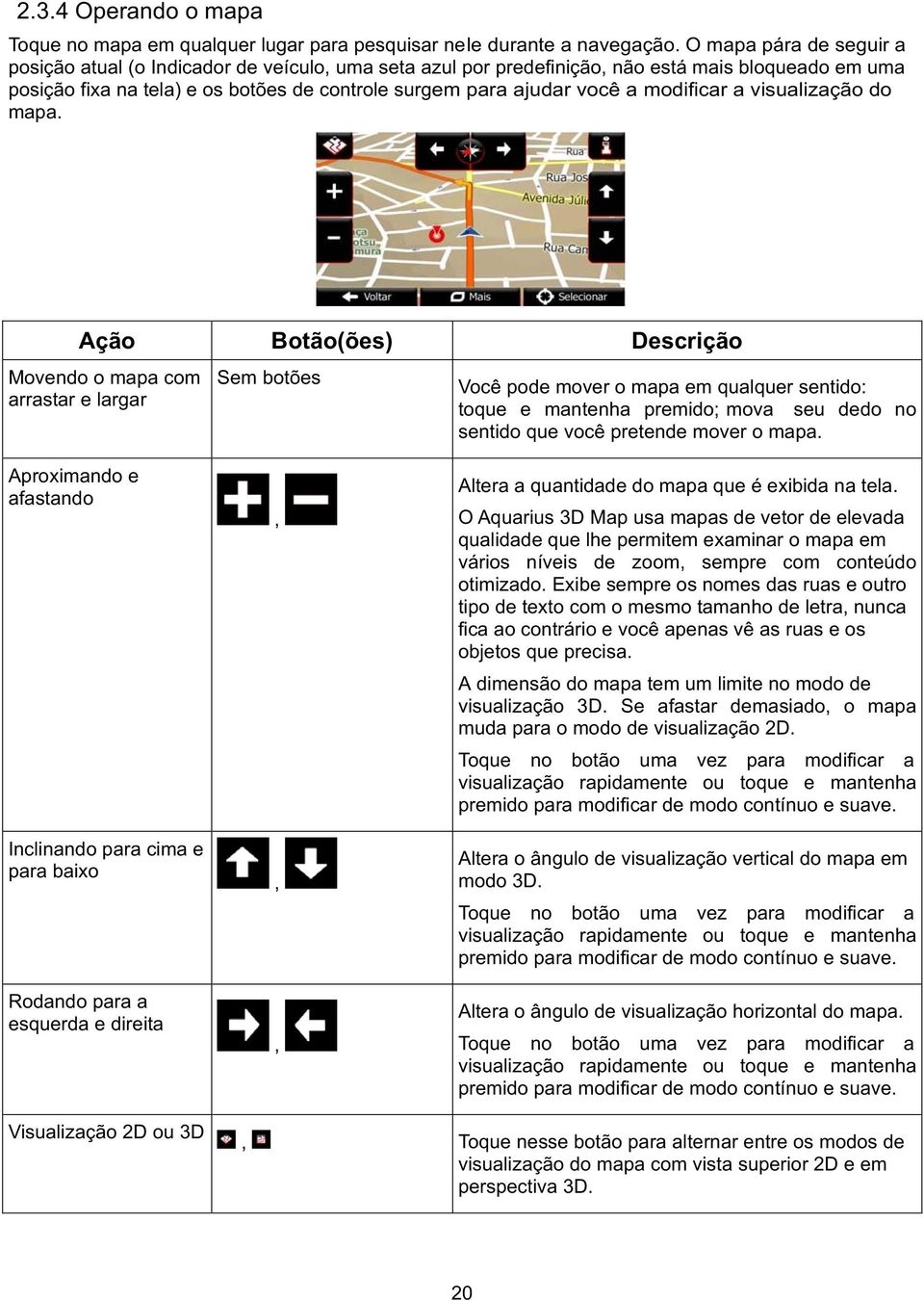 modificar a visualização do mapa.