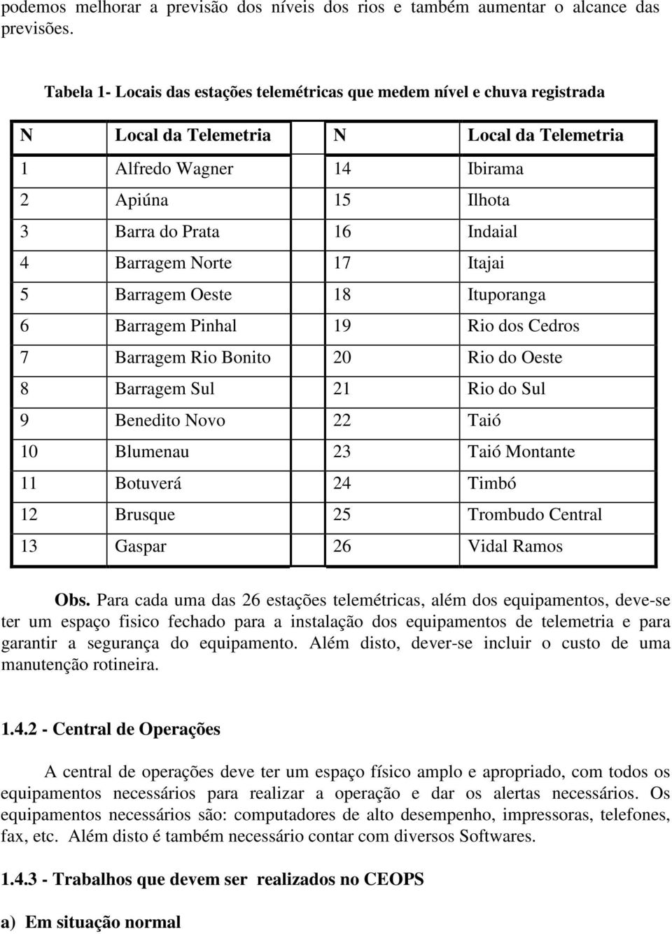 Barragem Norte 17 Itajai 5 Barragem Oeste 18 Ituporanga 6 Barragem Pinhal 19 Rio dos Cedros 7 Barragem Rio Bonito 20 Rio do Oeste 8 Barragem Sul 21 Rio do Sul 9 Benedito Novo 22 Taió 10 Blumenau 23