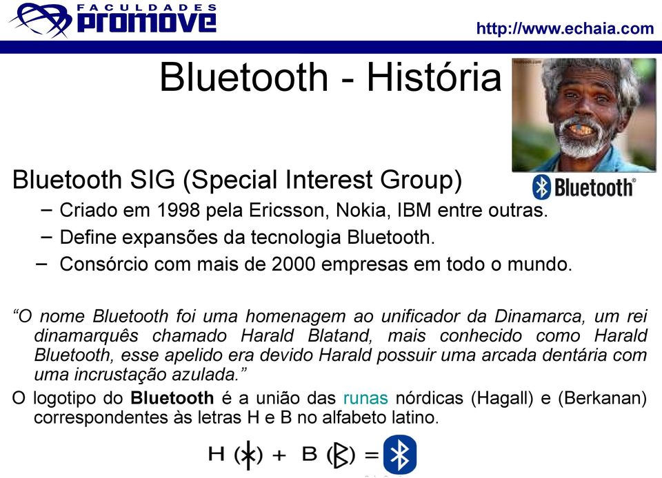 O nome Bluetooth foi uma homenagem ao unificador da Dinamarca, um rei dinamarquês chamado Harald Blatand, mais conhecido como Harald