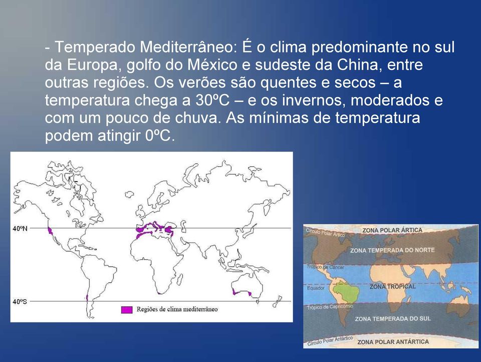 Os verões são quentes e secos a temperatura chega a 30ºC e os