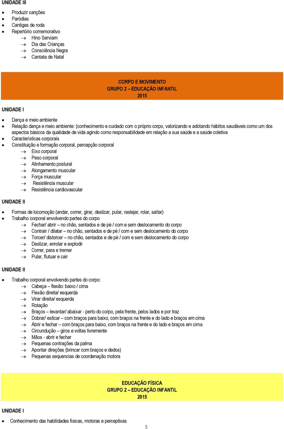 a saúde coletiva Características corporais Constituição e formação corporal, percepção corporal Eixo corporal Peso corporal Alinhamento postural Alongamento muscular Força muscular Resistência