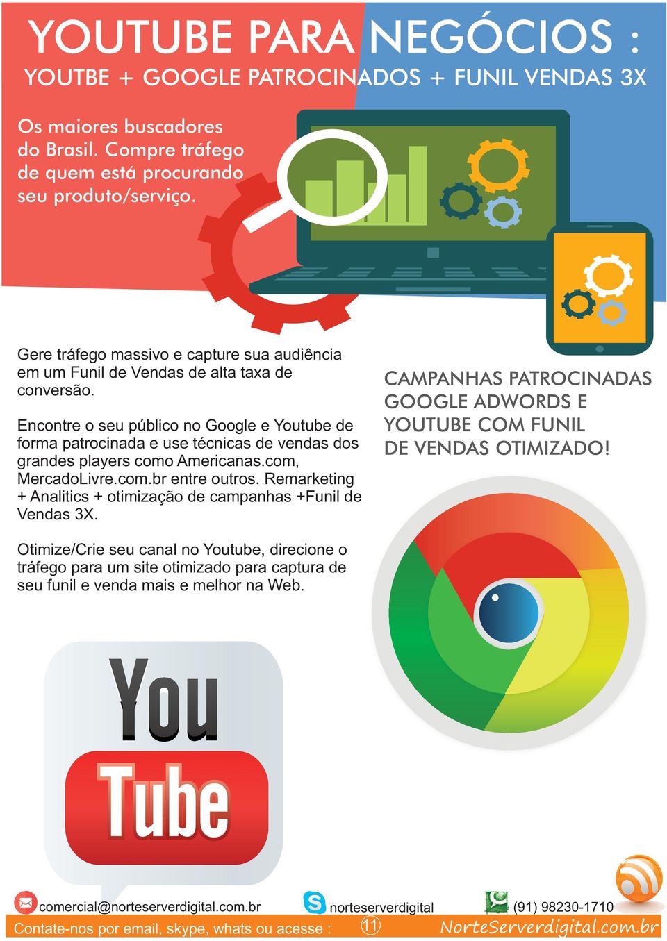 Encontre o seu público no Google e Youtube de forma patrocinada e use técnicas de vendas dos grandes players como Americanas.com, MercadoLivre.com.br entre outros.