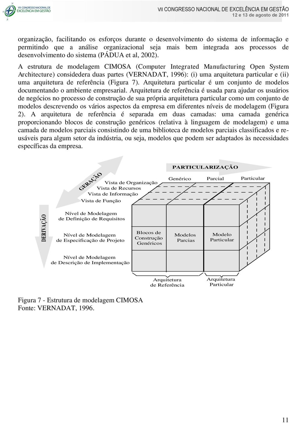 A estrutura de modelagem CIMOSA (Computer Integrated Manufacturing Open System Architecture) considedera duas partes (VERNADAT, 1996): (i) uma arquitetura particular e (ii) uma arquitetura de