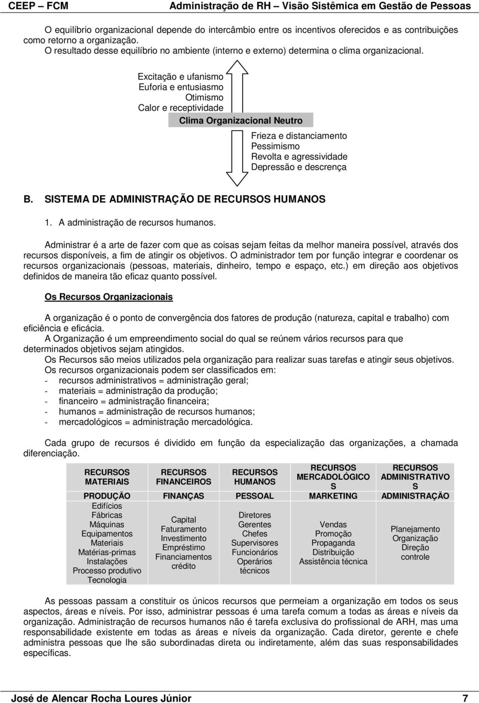 Excitação e ufanismo Euforia e entusiasmo Otimismo Calor e receptividade Clima Organizacional Neutro Frieza e distanciamento Pessimismo Revolta e agressividade Depressão e descrença B.