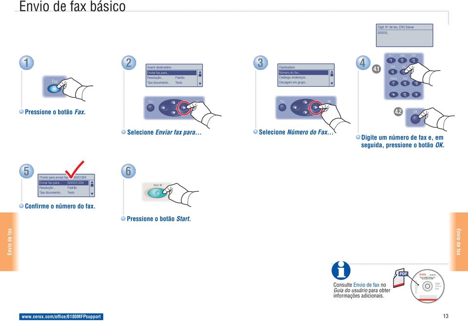 .. Selecione Número do Fax... Digite um número de fax e, em seguida, pressione o botão. 5 Pronto para enviar fax: 5055524 Enviar fax para... 5055524 Resolução.