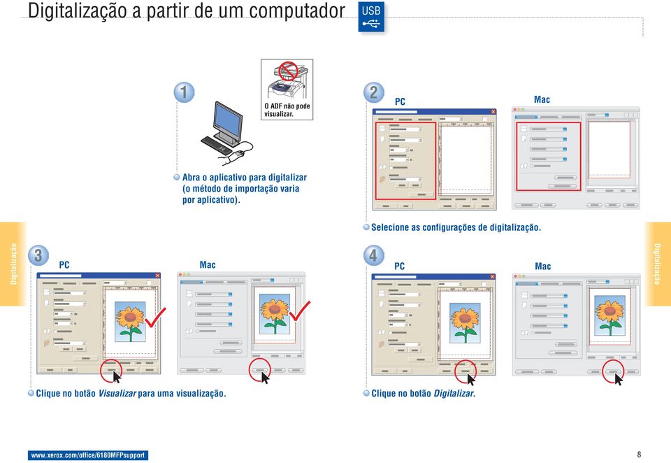 por aplicativo). Selecione as configurações de digitalização.