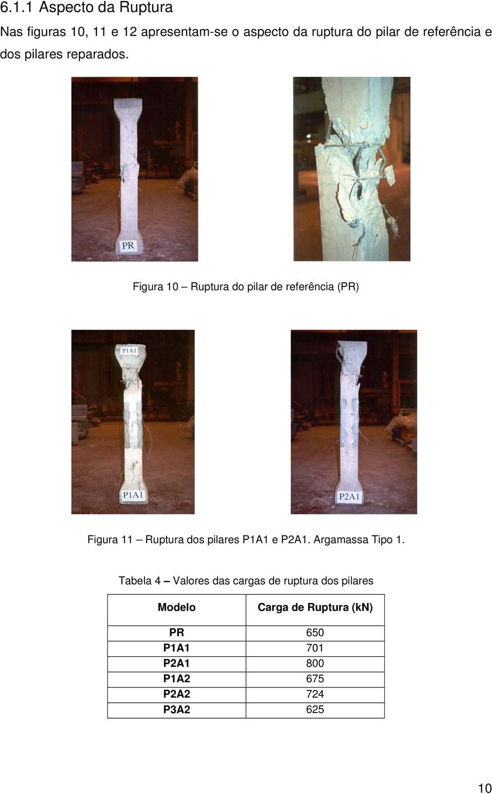 Figura 10 Ruptura do pilar de referência (PR) Figura 11 Ruptura dos pilares P1A1 e P2A1.