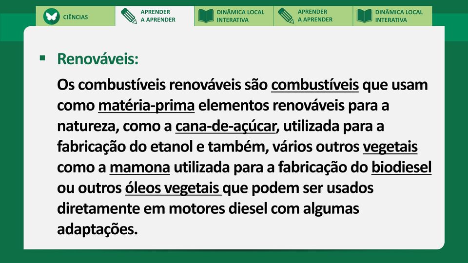 etanol e também, vários outros vegetais como a mamona utilizada para a fabricação do