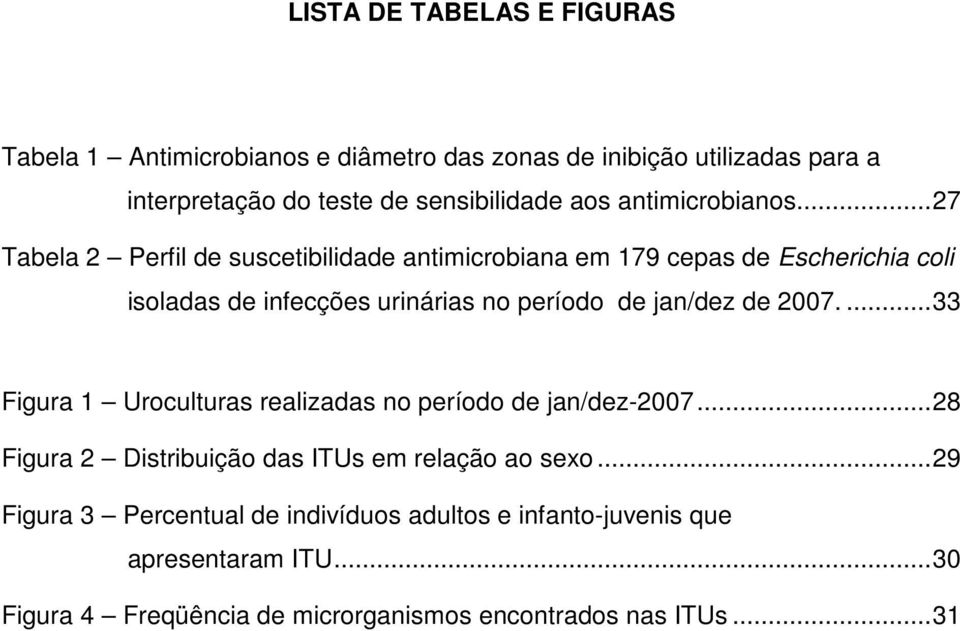 ..27 Tabela 2 Perfil de suscetibilidade antimicrobiana em 179 cepas de Escherichia coli isoladas de infecções urinárias no período de jan/dez de