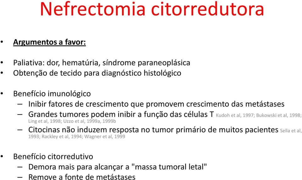 Kudohet al, 1997; Bukowskiet al, 1998; Linget al, 1998; Uzzoet al, 1999a, 1999b Citocinasnão induzem resposta no tumor primário de muitos pacientes