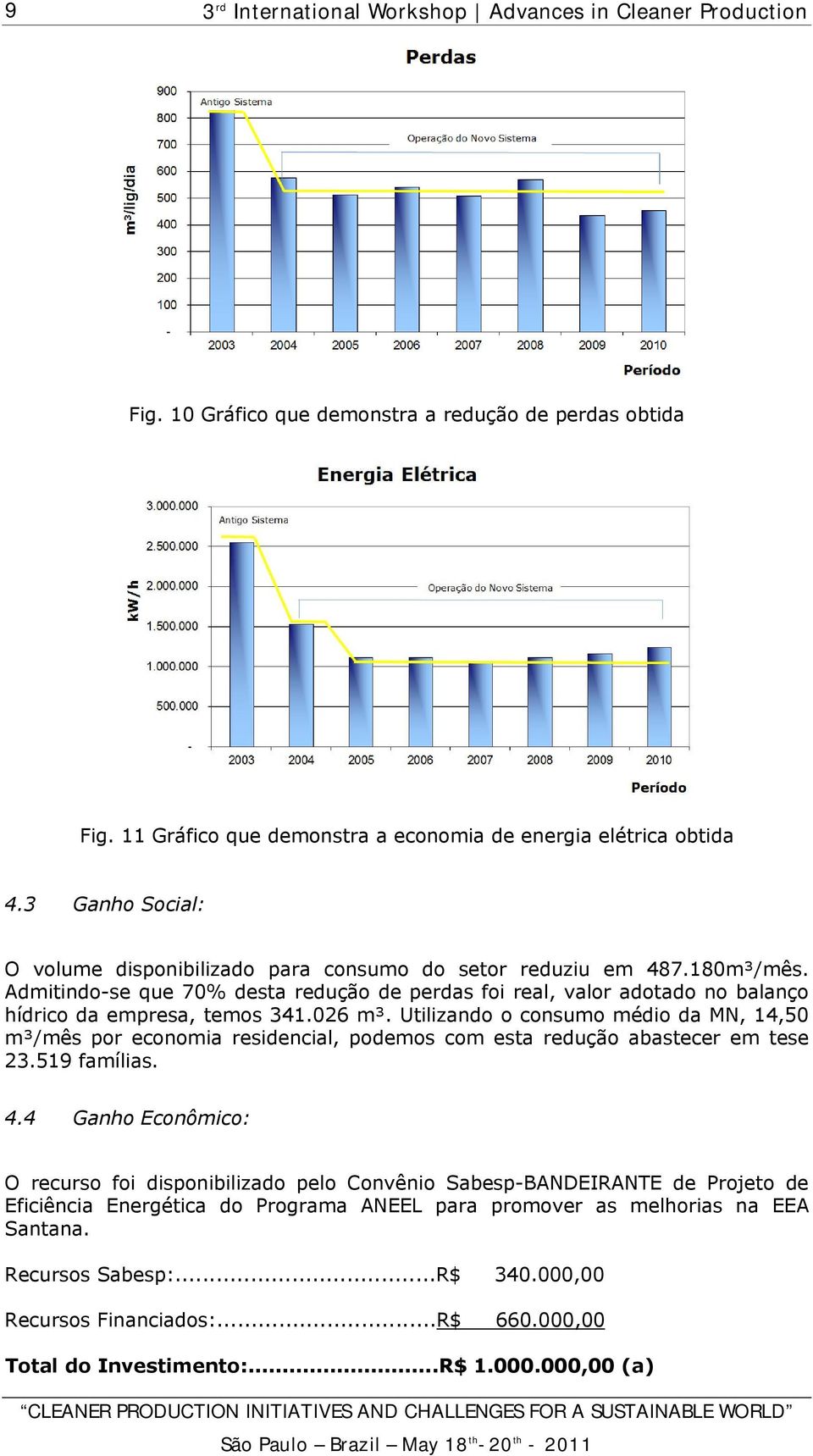 Admitindo-se que 70% desta redução de perdas foi real, valor adotado no balanço hídrico da empresa, temos 341.026 m³.