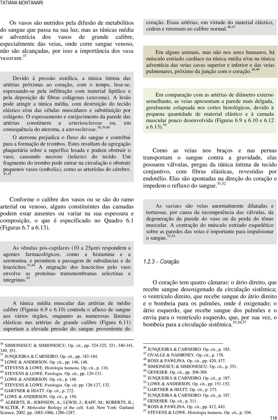 37 Devido à pressão sistólica, a túnica íntima das artérias próximas ao coração, com o tempo, lesa-se, espessando-se pela infiltração com material lipídico e pela deposição de fibras colágenas