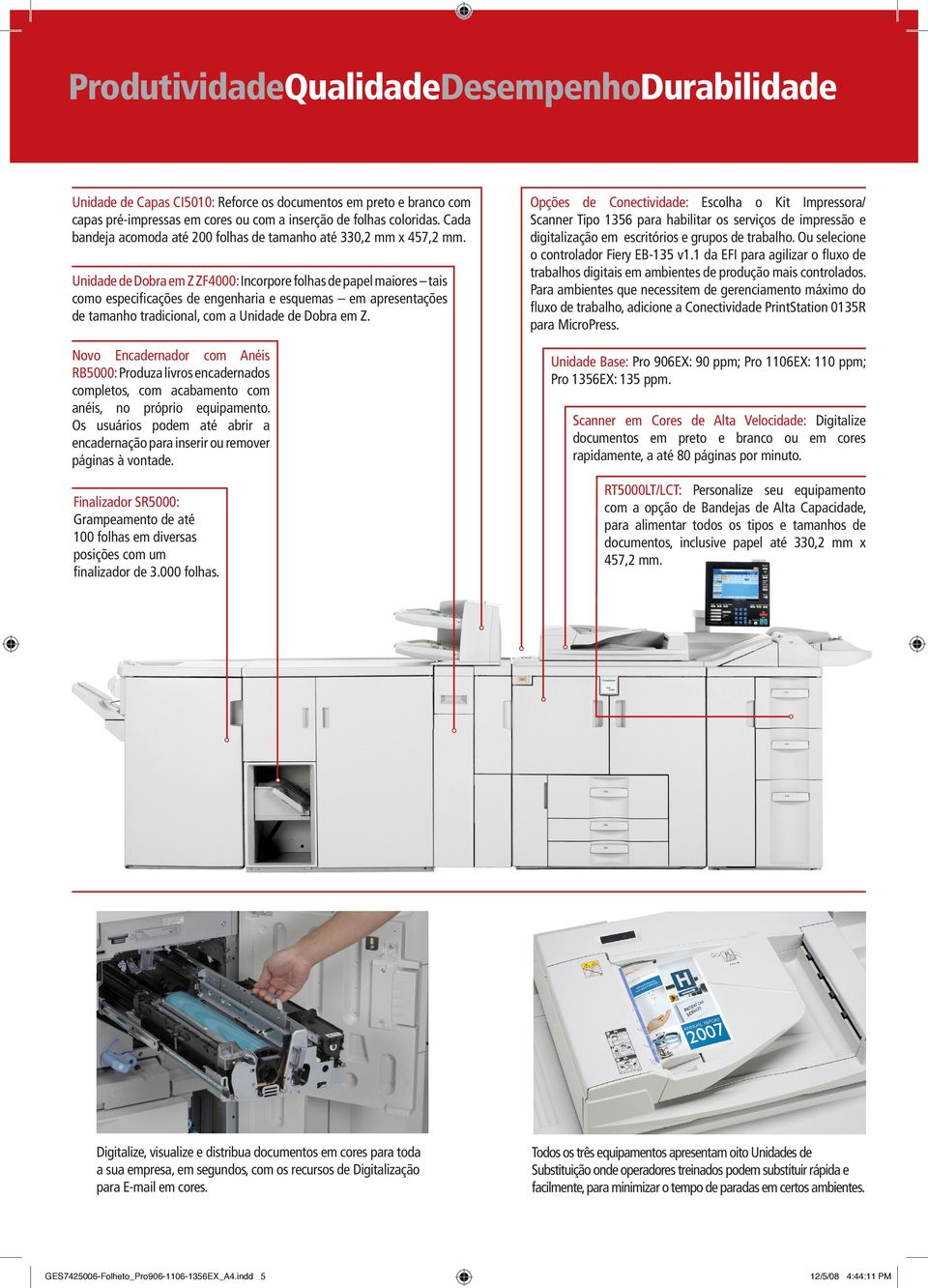 Unidade de Dobra em Z ZF4000: Incorpore folhas de papel maiores tais como especificações de engenharia e esquemas em apresentações de tamanho tradicional, com a Unidade de Dobra em Z.