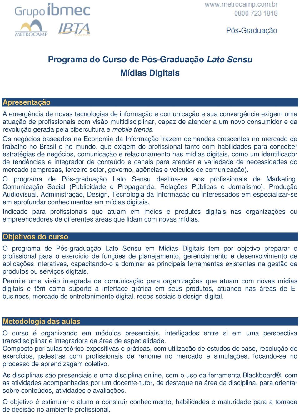 Os negócios baseados na Economia da Informação trazem demandas crescentes no mercado de trabalho no Brasil e no mundo, que exigem do profissional tanto com habilidades para conceber estratégias de