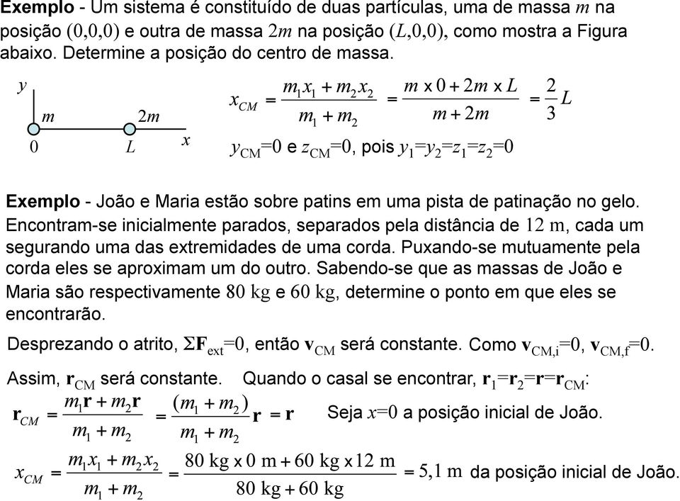 Encontram-se inicialmente parados, separados pela distância de 12 m, cada um segurando uma das extremidades de uma corda. Puxando-se mutuamente pela corda eles se aproximam um do outro.