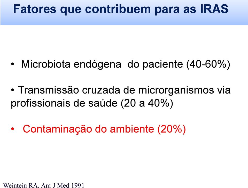 microrganismos via profissionais de saúde (20 a 40%)