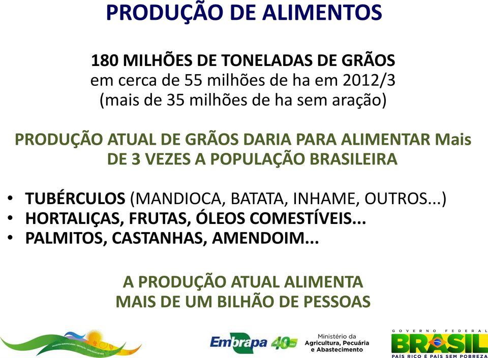 A POPULAÇÃO BRASILEIRA TUBÉRCULOS (MANDIOCA, BATATA, INHAME, OUTROS.