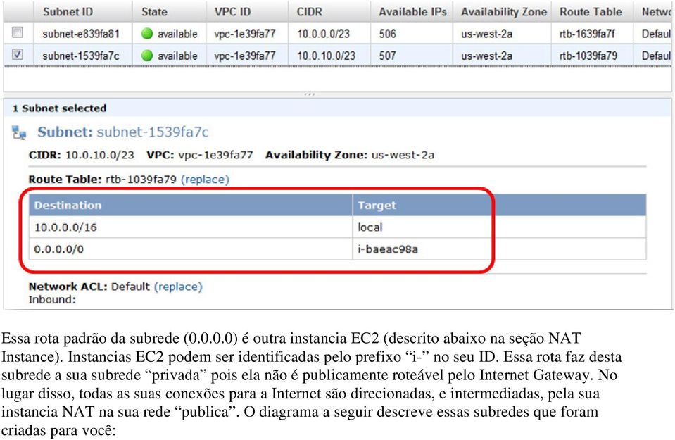 Essa rota faz desta subrede a sua subrede privada pois ela não é publicamente roteável pelo Internet Gateway.