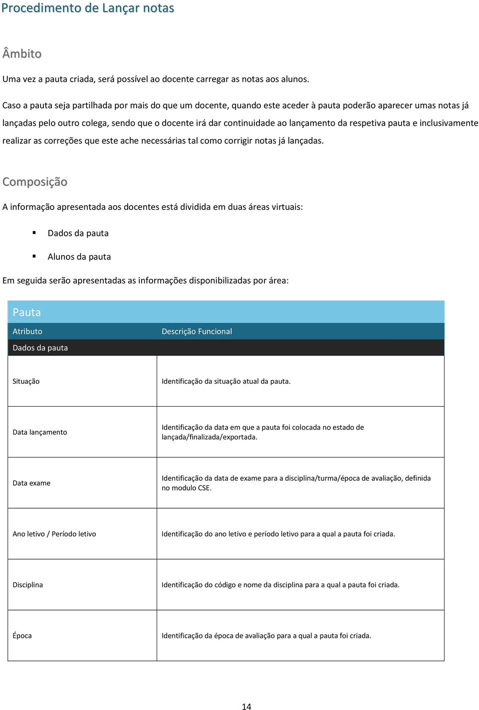 da respetiva pauta e inclusivamente realizar as correções que este ache necessárias tal como corrigir notas já lançadas.